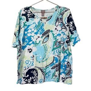Chico’s XL size 3 short sleeved floral t shirt with wood detail